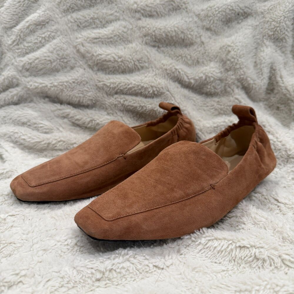 MOMA Women’s Brown Suede Square Toe Loafers Flats Made in Italy